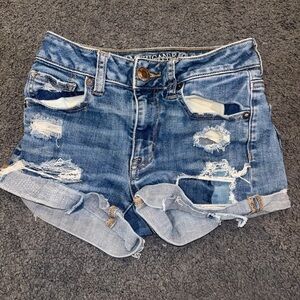 American Eagle Outfitters Blue Distressed Jean Shorts